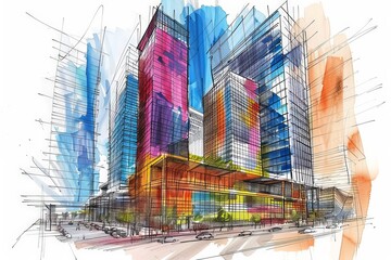 Watercolor Sketch of Modern Architecture.
