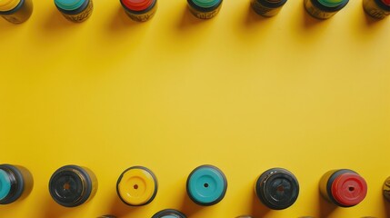 Tattoo ink cap holders on a yellow backdrop