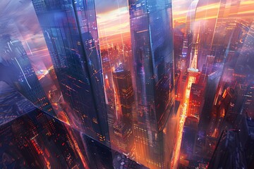 Futuristic Cityscape at Sunset.