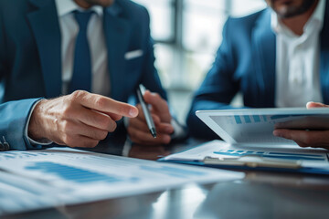 Two men are discussing at their desks