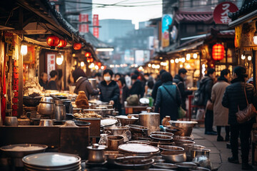 Ai generated image of food festival in small city on evening