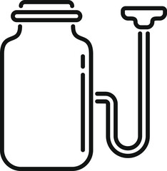 Simple icon of water flowing through a siphon, filling a glass jar