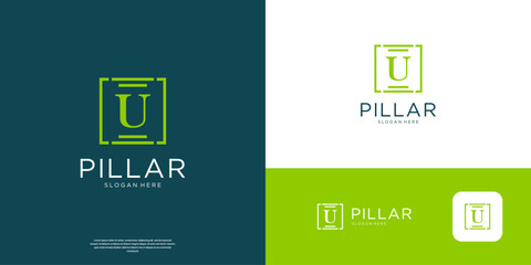 Letter U pillar or justice symbol logo design inspiration.