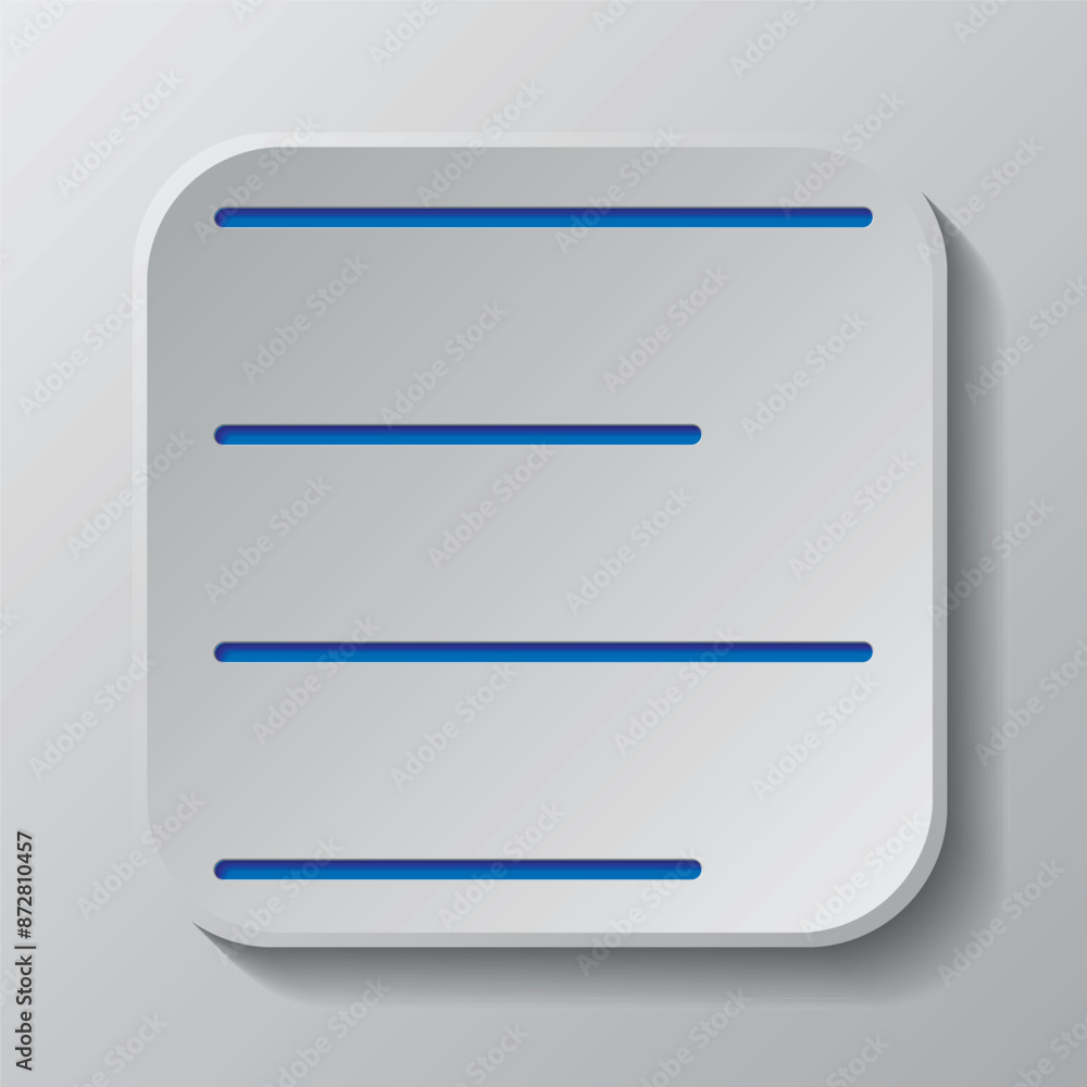 Poster text alignment icon vector. flat design. paper cut design. cutted blue symbol with shadow. gray badg