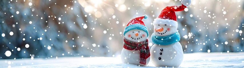 Fototapeta premium Snowman Friends in Winter Wonderland