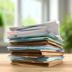 Stack of Papers on Wooden Table