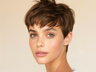 Fototapeta premium A model with a pixie cut, showcasing her modern look