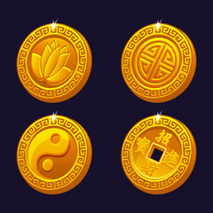 Blessing Golden coins represent good luck or fortune. Chinese Symbols for Luck.