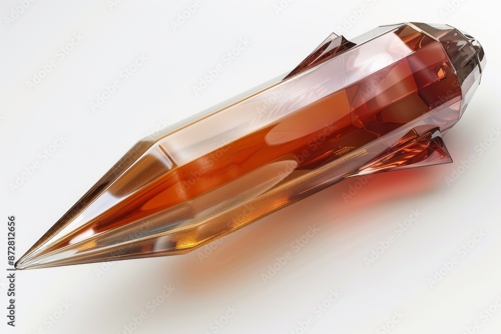Poster crystal futuristic spacecraft with sleek design and transparent textures in sci-fi environment.