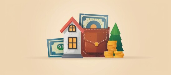 Fototapeta premium A House, Money, and a Tree Representing Financial Security