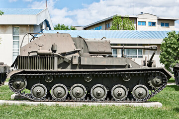 76,2-mm self propelled artillery launcher SU-76 in museum