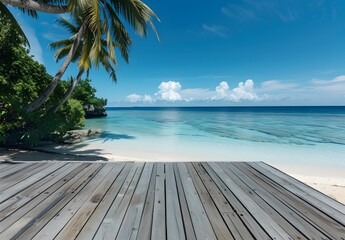 Tropical Paradise Wooden Deck Beach Scene