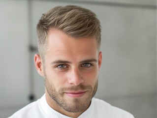 Fototapeta premium A man with a crew cut, in a professional setting