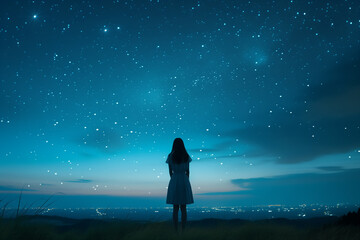 星空を眺める女性
