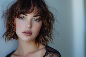 The portrait of a young woman wearing black lace clothing