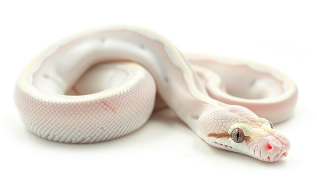 Albino chocolate ball python on white backdrop