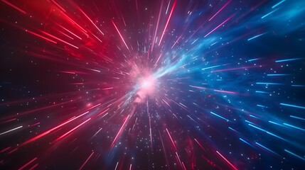 Naklejka premium Abstract Space Tunnel with Red and Blue Light Streaks