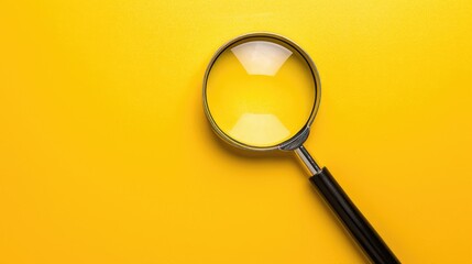 Yellow background with magnifying glass viewed from above