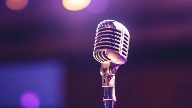 Chrome microphone stand on stage