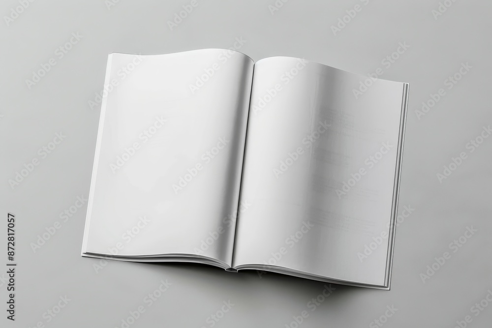 Poster on gray table, top view of a4 magazine mockup. blank page is on solid background. blank page or note