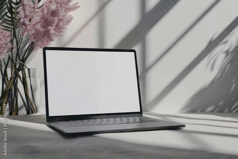 Poster mockup in 3d of a modern notebook laptop pro with horizontal 16-inch screen display, isolated from t