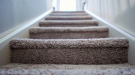 Thick cushy carpet on steep indoor stairs
