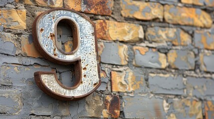 Vintage Retro Number 9 On Grey Rectangle Against Old Brick Wall with Space for Text Ideal for Calendar Page Birthday Presentation Background