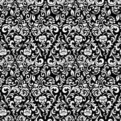 Floral pattern. Vintage wallpaper in the Baroque style. Seamless vector background. White and black ornament for fabric, wallpaper, packaging. Ornate Damask flower ornament