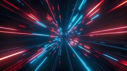 Abstract Light Speed Tunnel Background With Red And Blue Lasers