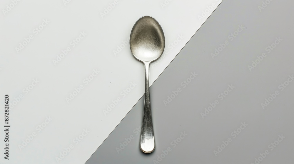 Poster close up of a teaspoon on a white and gray background with space for text