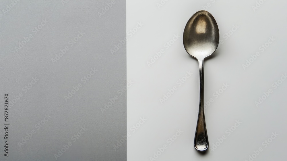 Poster close up of a teaspoon on a white and gray background with space for text