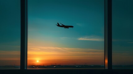 Silhouette Airplane Flying Against Sunset Sky