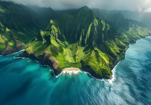 Aerial View of Lush Hawaiian Coastline