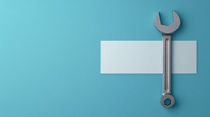 Plumber card mockup with wrench on blue backdrop