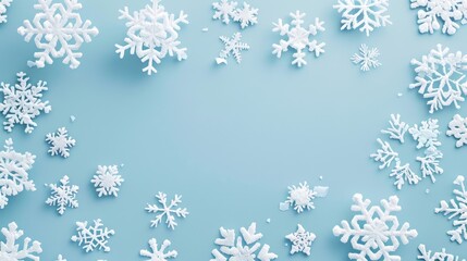 Winter themed square flat lay mockup with snowflake pattern on pastel blue background for invitation card design