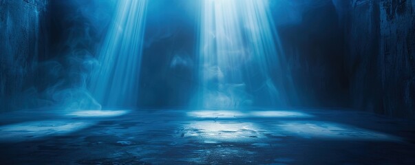 Obraz premium Blue Ray of Light in a Dark and Smoky Room
