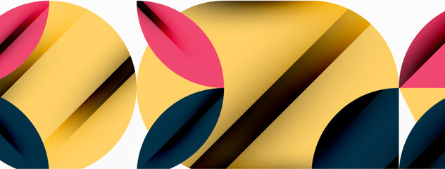 Circle, square and flower petal geometric background. Round shapes composition for wallpaper, banner, background or landing