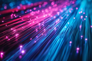 Obraz premium Fiber optic cable glows with an array of colorful lights, adding a dynamic touch to the image, AI-generated