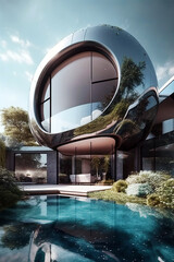 Private residential house in futuristic architectural style.