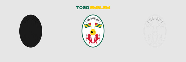 Togo Emblem Vector Pack. Emblem with Flag. Gray Emblem Silhouette. Gray Outline Emblem. Editable EPS file.