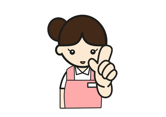 指さしポーズの女性介護士