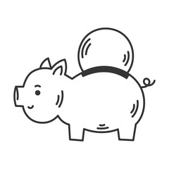 Piggy Bank with Coin Line Doodle Icon. Savings Economy Money symbol. Isolated vector illustration in cartoon sketch style