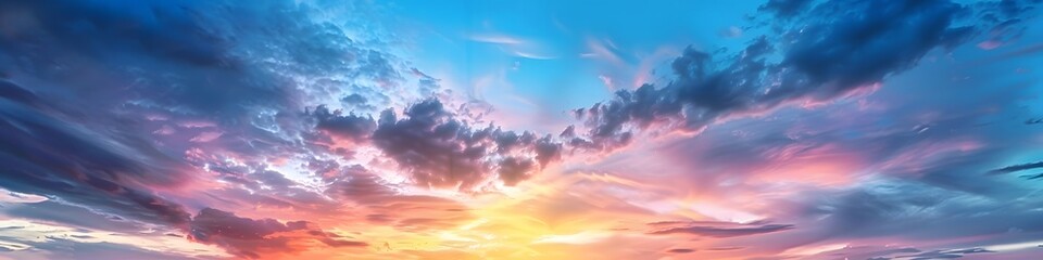 Fototapeta premium Panoramic Sunset Sky With Dramatic Clouds