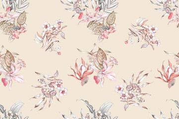 Seamless floral design. Backdrop flowers pattern.