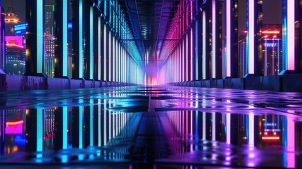 Fototapeta premium Neon Reflections in a Wet Cityscape
