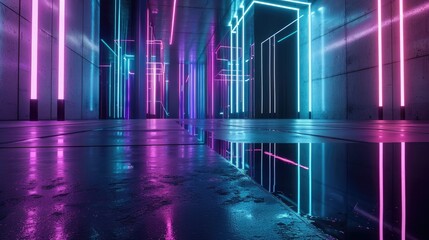 Neon Reflections in a Wet Cityscape