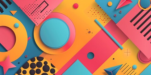 Colorful geometric background with colorful shapes and patterns, vibrant colors and shapes, vector illustration, bold lines, colorful geometric pattern, colorful shapes, bold lines, vector art style