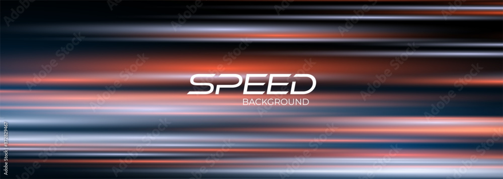 Poster Blue and red speed background. Dark modern wide abstract technology background with glowing high-speed and movement light effect. Vector illustration creative wide banner.