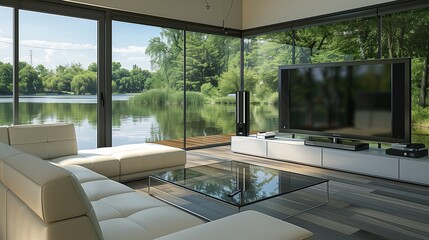 A contemporary TV lounge with a massive flat-screen TV