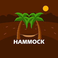 National Hammock Day event banner. A hammock tied between two palm trees with a view of the ocean to celebrate on July 22nd